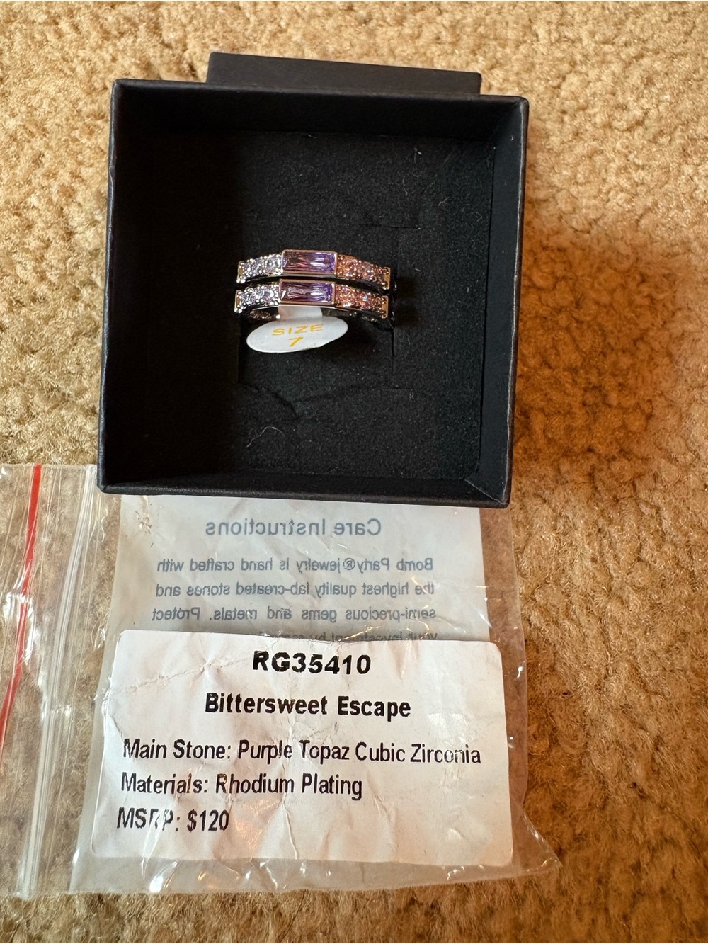 Bittersweet Escape Purple Topaz Cubic Zirconia Rhodium-Plated Ring - Size 7